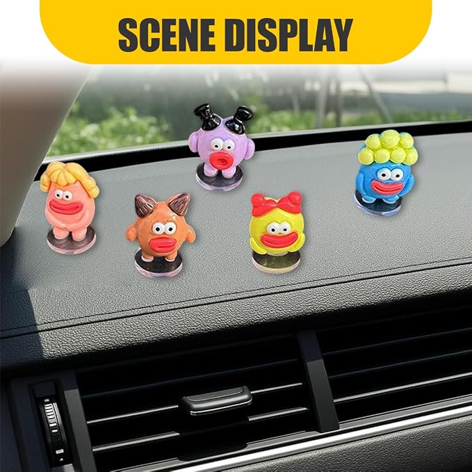 5PCS Cute Mini Sausage Mouth Car Dashboard Decorations, Resin Cartoon Figurine Set for Rear View Mirror & Center Console Ornaments, Funny Car Interior Accessories for Home Office Desk (Thick Lips)