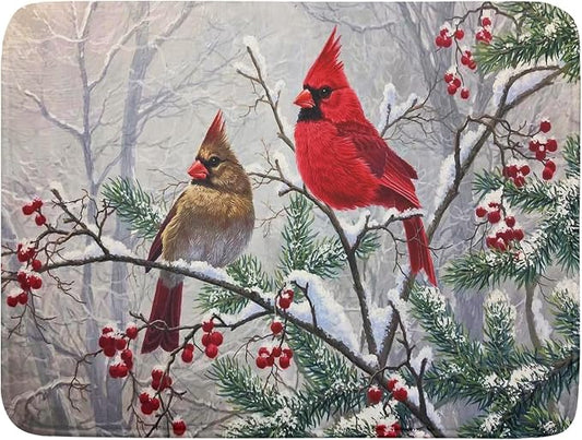 Red Bird Dish Drying Mat Merry Christmas Dishes Pad Absorbent Fast Dry Dish Drainer Mat Protector for Kitchen Counter 18 x 24 Inches
