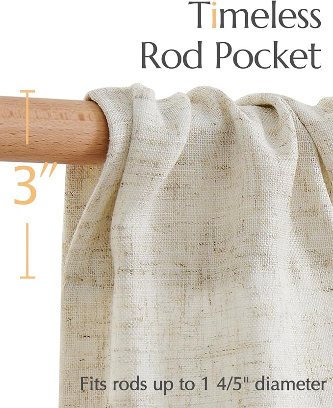 jinchan Linen Tier Curtains with Lined, 26x45, 2 Panels, Natural | Light filtering, rod pocket, cafe curtains, machine washable, small window treatment, cottage style, kitchen, laundry room
