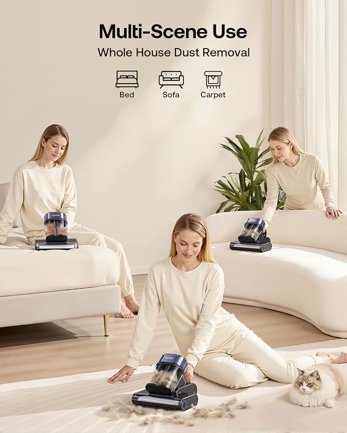 Mattress Vacuum Cleaner with 275nm UV-C Light & 149℉ Heat, 16Kpa Powerful Suction Bed Vacuum for Pet Hair & Dander, Smart Dust Sensor, Anion & Aromatherapy, Corded for Bed, Sofa, Couch, Purple