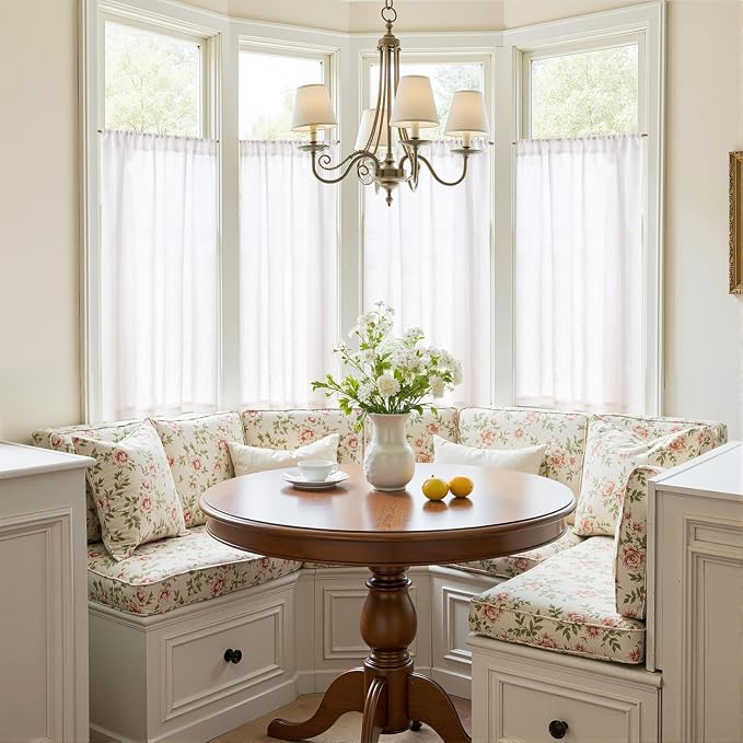jinchan Linen Kitchen Tier Curtains, 38x45, 2 Panels, Beige White | Light filtering, linen blend, rod pocket, farmhouse style, rustic decor, kitchen, bathroom, laundry room, RV, small windows