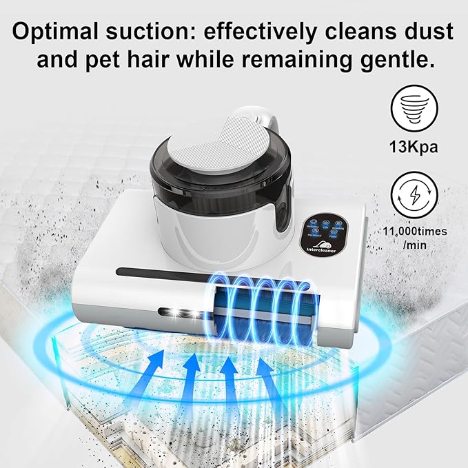 Mattress Vacuum Cleaner,13Kpa Powerful Suction Bed Vaccum Cleaner with UV-C Light,LED Headlights and High Heating Tech,1.2kg Light Weight Handheld vaccum for spot Cleaning,Sofa,Couch Fabric Cleaner