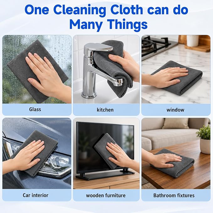 5PCS Magic Cleaning Cloth, Thick Microfiber, Streak‑Free for Windows & Glass, Lint Free Reusable Glass Cleaning Rags, Streak Free Magic Cloth for Car Windshields, Mirrors, Stainless Steel (20x30cm)