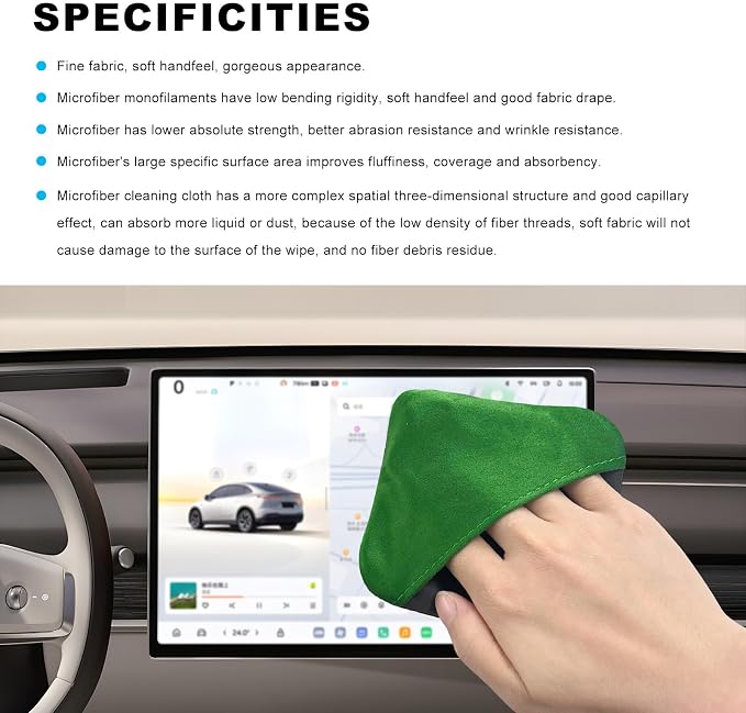 Ohleats 2 PCS Car Screen Cleaner, Microfiber Auto Screen Cleaning Pad, Foldable Touch Screen Cleaner Cloth for Vehicle Dashboard LCD Display, Car Cleaning Kits (Green&Gray)