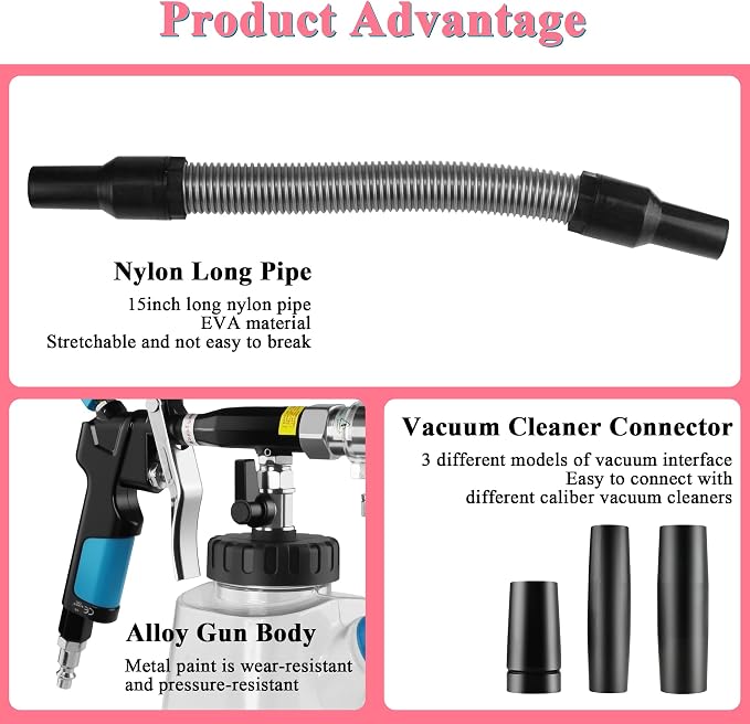 3IN1 Car Cleaning Gun Detachable Sprinkler Head for Detailing | 3IN1 Multi-Purpose Cleaning Gun Detachable Sprinkler Head for Automotive Detailing, Carpet, Upholstery, Surface Cleaning