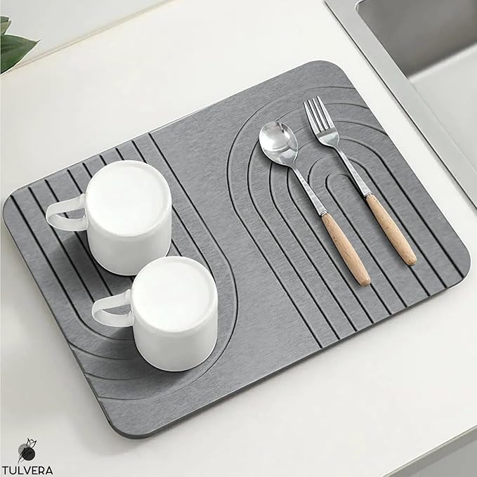 Stone Dish Drying Mat for Kitchen Counter – Diatomaceous Earth Drying Mat | Fast-Absorbing, Minimalist Design, Durable Diatomite | Non-Slip, Heat Resistant, Easy-to-Clean | USA Brand | 15.7”x11.8”