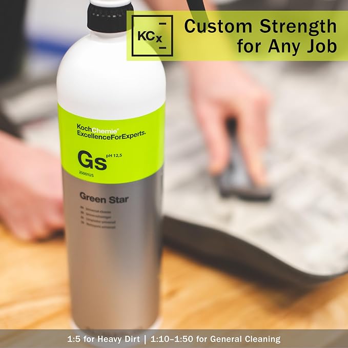 KOCHCHEMIE Green Star - Highly Concentrated Universal Cleaner; NTA, Phosphate, and Solvent Free, Clean Auto Interiors and Exteriors, Engines, Commercial, Home, and Industrial Use (1 Liter)