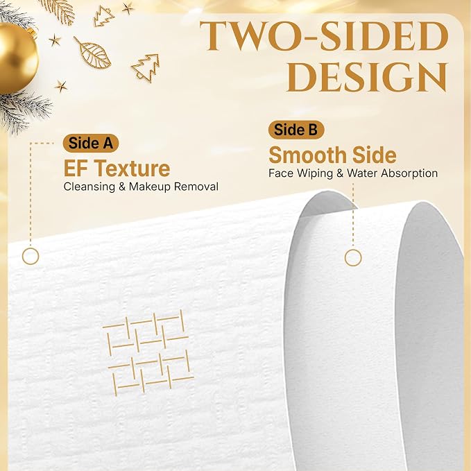 Christmas Disposable Face Towels XL, 50 Count | Ultra Soft Makeup Remover Dry Wipes for Sensitive Skin, Magnetic Gift Box, Stocking Stuffers for Women