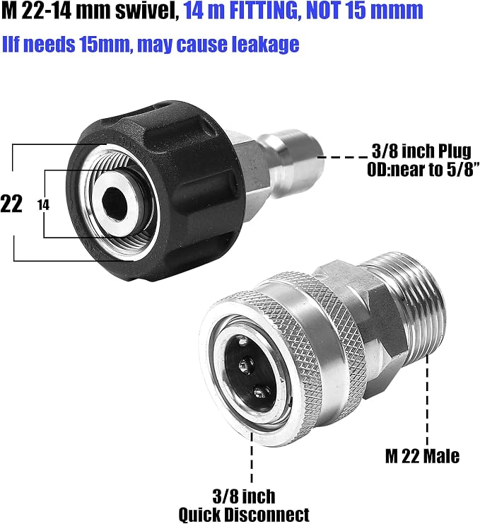 M MINGLE Pressure Washer Adapter Set, Stainless Steel Quick Disconnect Kit | M22 14mm Swivel to 3/8 Inch Quick Connect, 3/4 Inch to Quick Release, 8-Pack