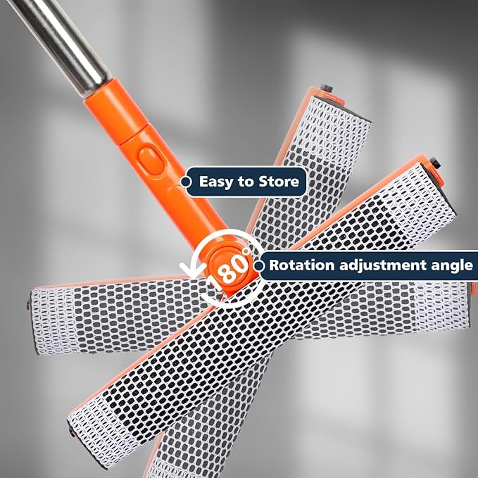 Professional Window Squeegee with 10-55" Extension Poles,2 in 1 Window Cleaner with Long Stainless Steel Handle,Sponge Car Window Squeegee for Gas Station, Glass,Shower