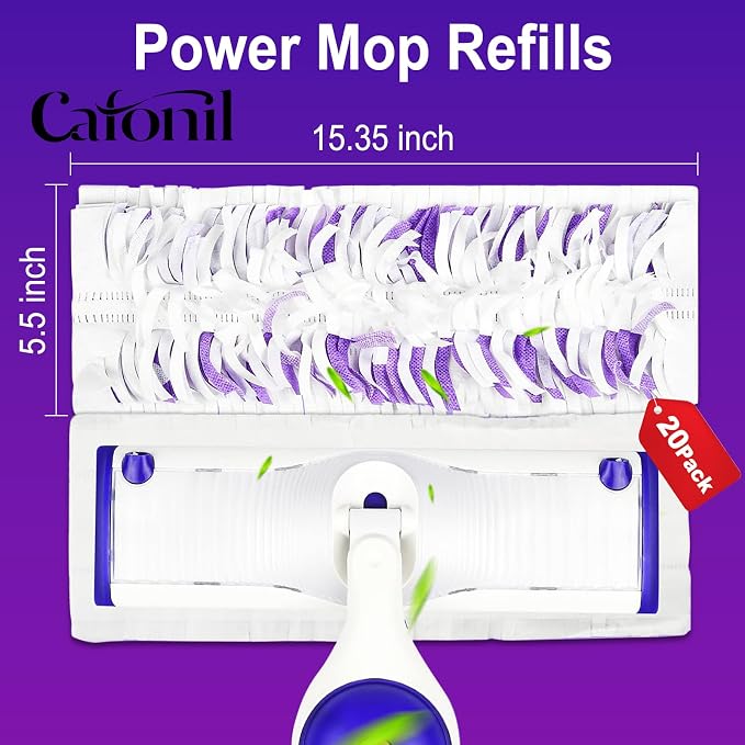 Cafonil 20 Pack Disposable Power Mop Pads for Swiffer Power Mop Pads | Compatible with Swiffer Power Mop Refills Thickened Multi-Surface Replacement for Swiffer Wet Pads Refill on Finished Floors