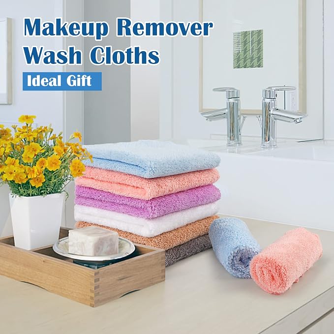 Orighty Makeup Remover Cloths, Cleansing, Reusable, Soft & Washable Coral Fleece Microfiber Washcloths/Towel for Face, Eye, Lips, Pack of 24, 7 x 7 inch