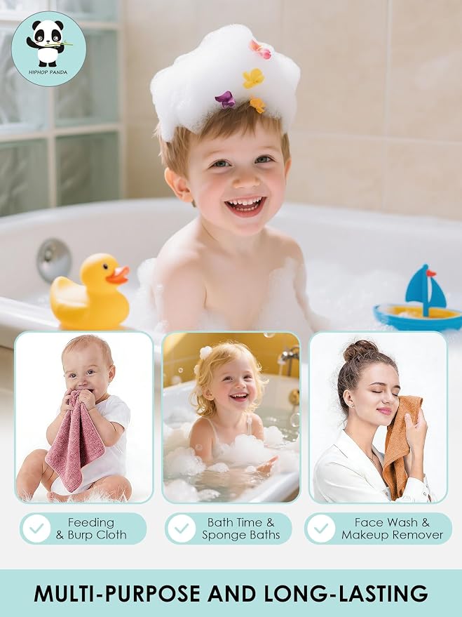 HIPHOP PANDA Baby Washcloths, Rayon Made from Bamboo - 2 Layer Ultra Soft Absorbent Newborn Bath Face Towel - Reusable Baby Wipes for Delicate Skin - Blush and Mocha, 6 Pack