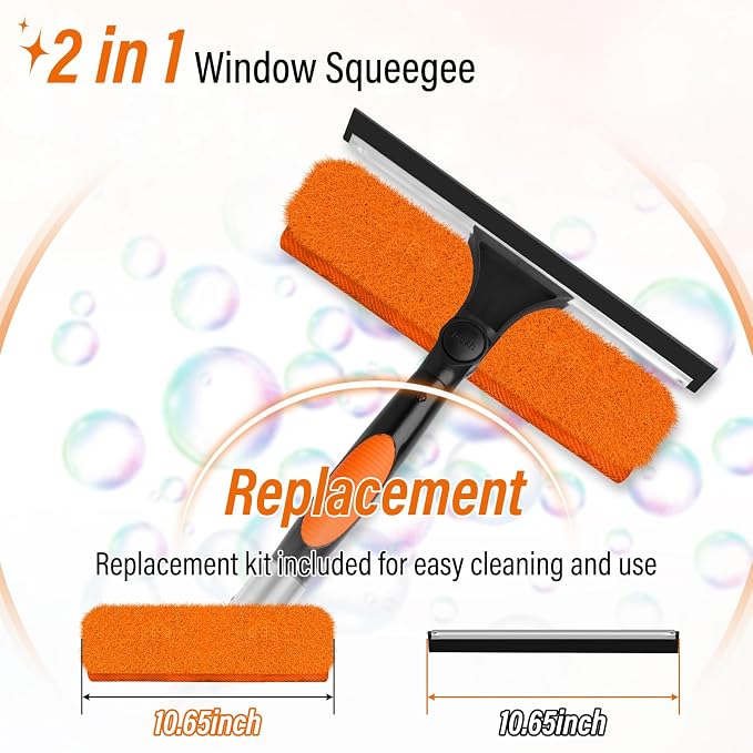 26FT High Window Cleaning Kit with Pole,2 in1 Professional Window Squeegee | 5-20FT Window Clean Pole Kit(2 Squeegee & 2 Microfibre Cloths),180°Rotatable Squeegee for Indoor/Outdoor High Windows