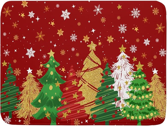 Christmas Dish Drying Mat for Kitchen Counter 18 x 24 Inch Xmas Snowflake Dish Drainer Mat Absorbent Microfiber Red Dish Rack Pad for Holiday Winter Coffee Dining Bar Decor