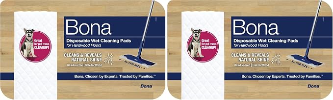 Bona Hardwood Floor Disposable Wet Cleaning Pads - unscented - Use Mops - Residue-Free Floor Cleaning Solution for Wood Floors 12 Count (Pack of 2)