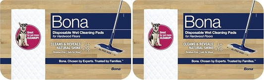 Bona Hardwood Floor Disposable Wet Cleaning Pads - unscented - Use Mops - Residue-Free Floor Cleaning Solution for Wood Floors 12 Count (Pack of 2)