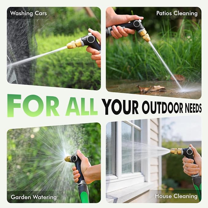 RESTMO Garden Hose Nozzle, Heavy Duty Water Hose Sprayer for Outdoor | Zinc Alloy Metal, Thumb Control, Precise Flow, Adjustable Spray Patterns, Leak-proof, Ideal for Lawn & Plant & Car, Silver