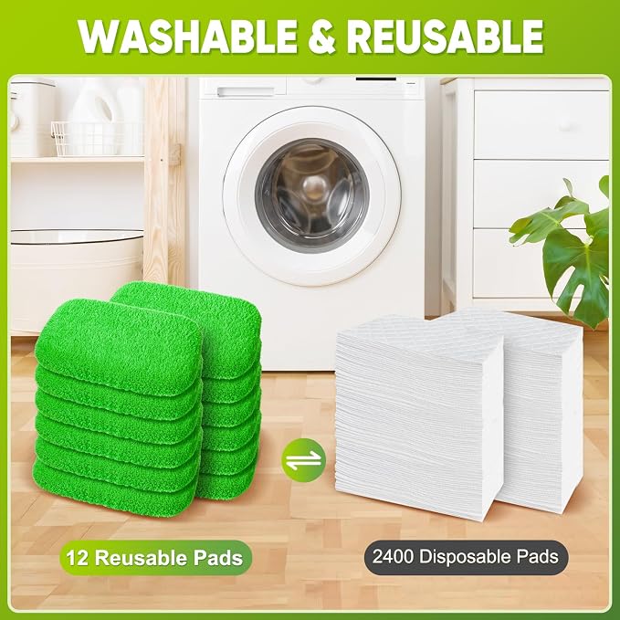 12-Pack Reusable Mop Pads Compatible with Sweeper Mop - 100% Coral Fleece Washable Refills - Microfiber Dry & Wet Sweeping Cloths for Multi-Surface/Hardwood Floor Cleaning