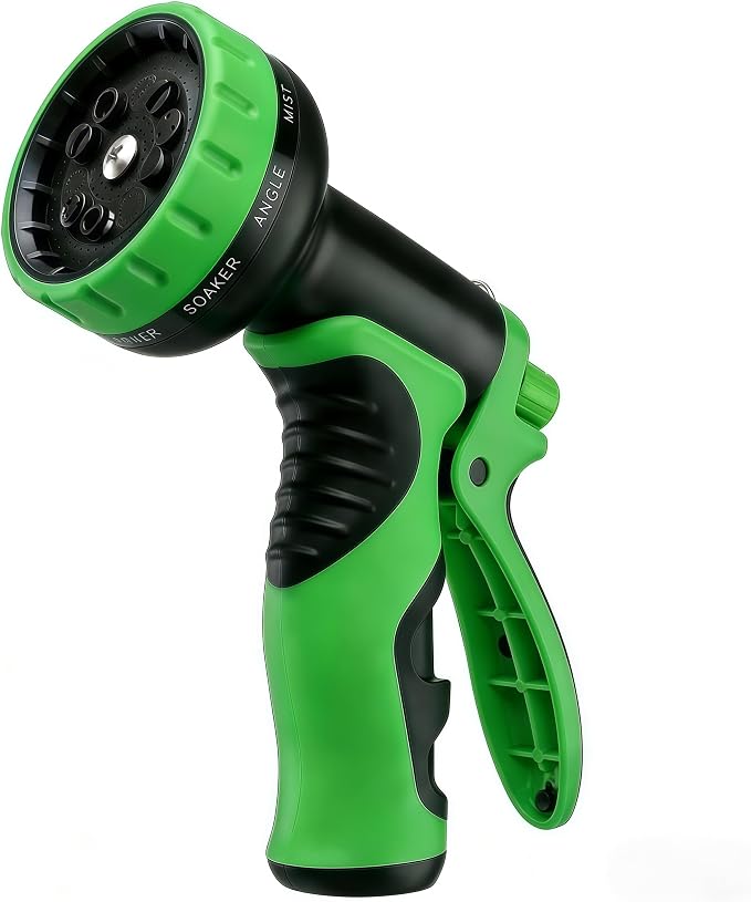 Garden Hose Nozzle with 10 Spray Patterns – High Pressure Water Sprayer for Car Washing, Pet Bathing & Lawn Care with Lock Feature & Comfort Grip – Fits All 3/4" Standard Hoses Thread