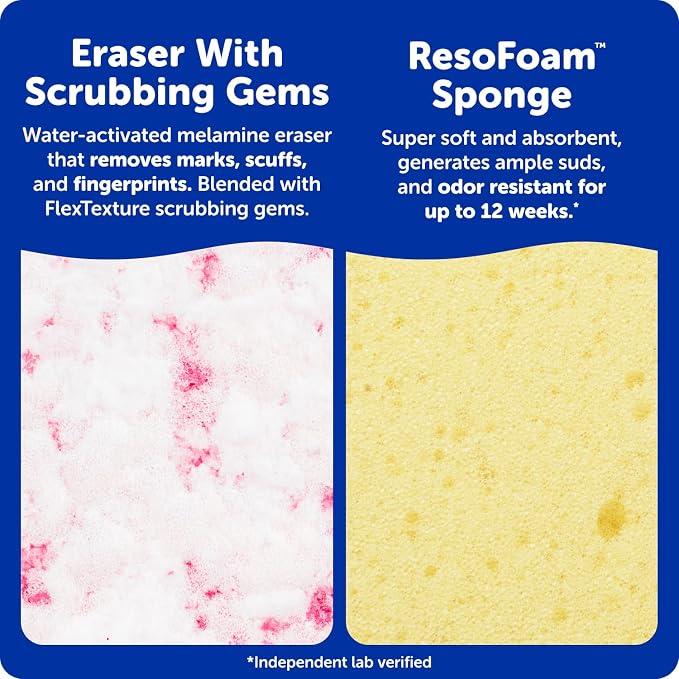 Scrub Daddy Eraser Mommy Sponges 45x - Water-Activated Cleaning Sponge with FlexTexture Scrubbing Gems - 3-in-1 Erase, Scrub, Wipe Tool for Walls, Doors, Baseboards, Hard Surfaces (6 Count)