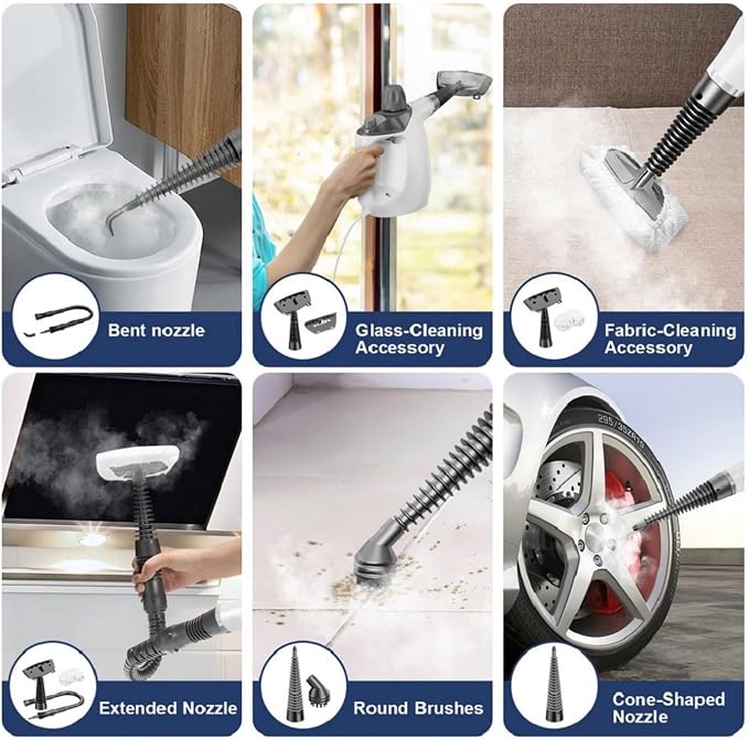 TICYACK Handheld Steam Cleaner, Steam Cleaner with 16 PCS Accessory & Safety Lock, 500ML Capacity, Multi-Surface Deep Cleaning for Home, Car, Bathroom, Grout, Floor, Window (White)