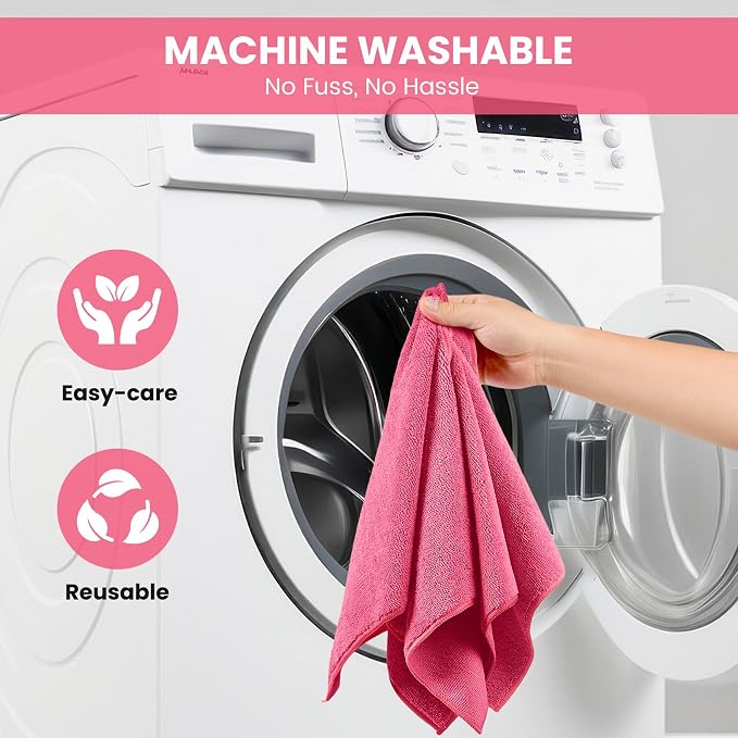 SIFANGKE Microfiber Cleaning Cloth, 12 Pack HotPink Cleaning Rags for Housekeeping, Reusable Microfiber Towels for Car, Kitchen, Bathroom and Household Cleaning Supplies, 11.8"X11.8"