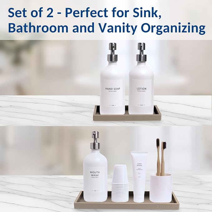 Spacewiser Countertop and Vanity Tray - 2 PC (11” and 7”) Shatterproof Silicone Kitchen and Bathroom Trays for Counter, Kitchen Soap Dispenser Tray, Vanity Trays for Bathroom, Perfume Key Tray