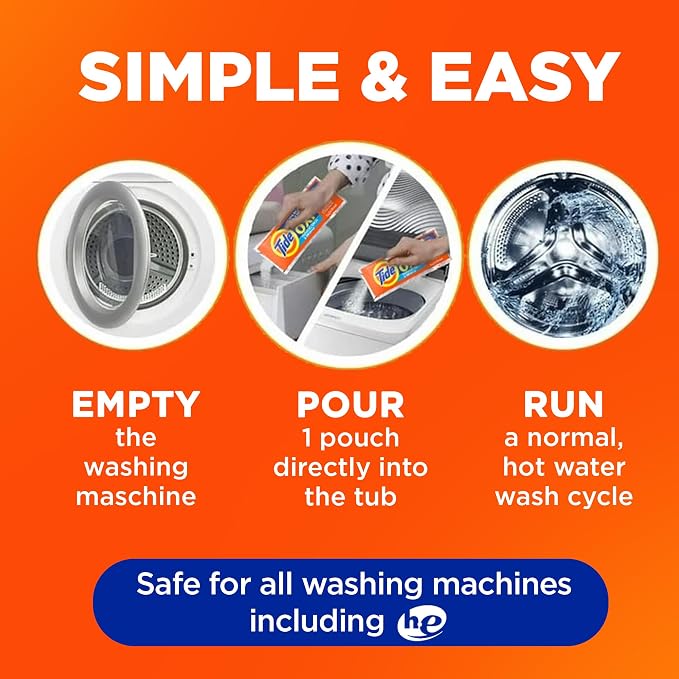 Tide Washing Machine Cleaner 52 Week Supply with Oxi for Front and Top Loader Washer Machines, Deep Cleaning Residue & Odor Eliminator, 12 Month Supply (Packaging May Vary)
