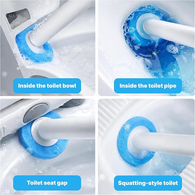 CiLoN 24 Pack Auto-Open Lid Disposable Toilet Bowl Brush & Holder Refills | Wall-Mounted Disposable Toilet Cleaning Set For Touch-Free Space-Saving Hygienic Modern Bathrooms (Ocean Breeze + 24 Sponge)