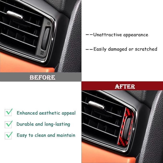 Red Real Carbon Fiber Trim for Nissan Rogue Accessories | for 2014-2020 / Rogue Sport 2017-2022 Air Outlet Vent Side Cover Sticker Interior Thick Overlay Decal