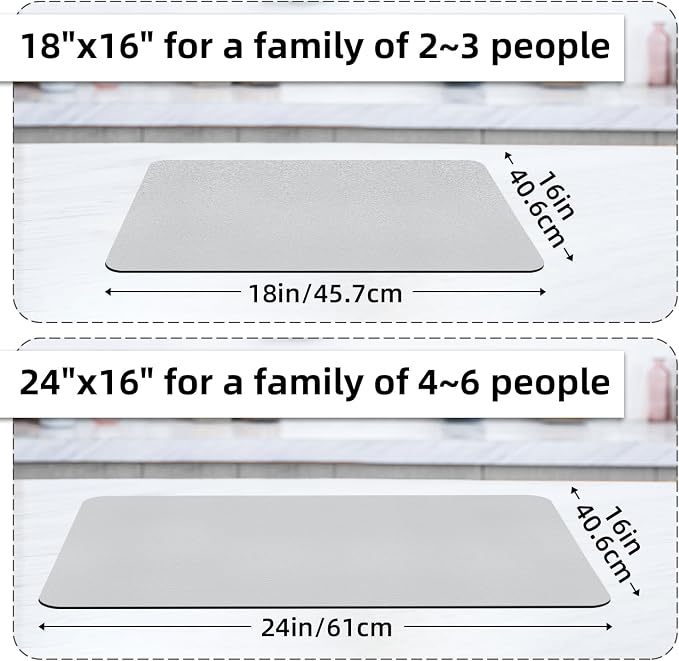 LOPNUR Kitchen Dish Drying Mat, 24"x16" Dish Drying Mats for Kitchen Counter, Diatomite Coffee Mat, Super Absorbent Dish Drying Pad, Heat Resistant Mat with Anti-slip Rubber Backed, Light Grey
