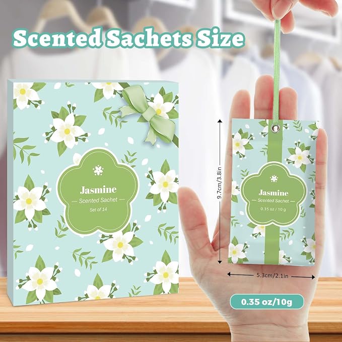 STRN Scented Sachets for Drawer and Closet, Jasmine Scent 14 Pack for Home | Long-Lasting Sachets, Small Space Air Freshener for Wardrobes