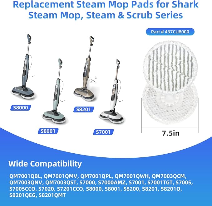 VIEWALL Replacement Steam Mop Pads for Shark S8201 S8000 S8001 S8200 S820 S7001 S7201 S7000 S7005 S7020 S7001 S7020 7001 S7201 7003 Steam Scrub Steam Mop, Dirt Grip Soft Scrub Pads 8 Pack