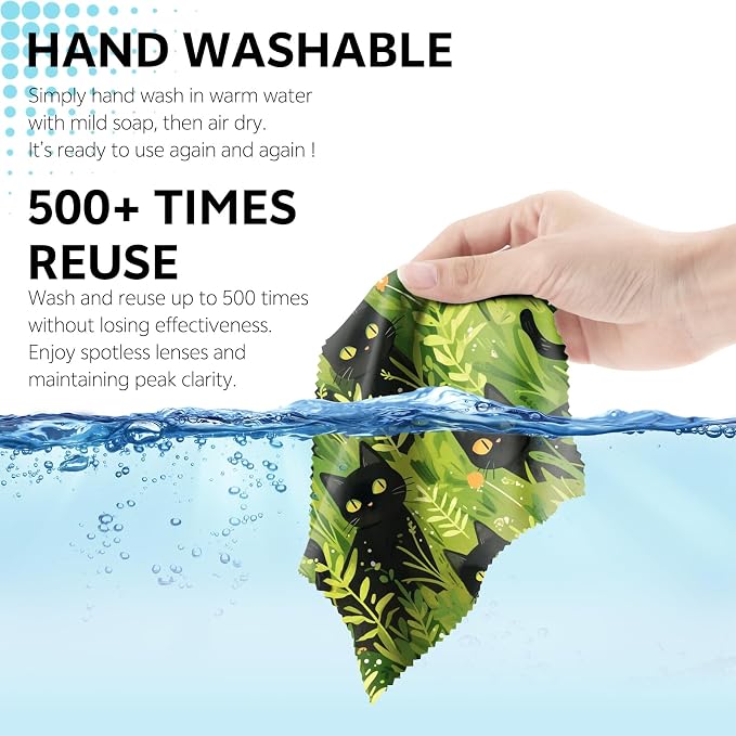 6 PCS Glasses Cleaning Cloth Eyeglass Lens Cleaning Cloth Eyeglasses Wipes Microfiber Reusable Soft for Phone Screens Camera Unisex Women Girls Cute Aesthetic (6.3"x6.3")-Sunflower Black Cat