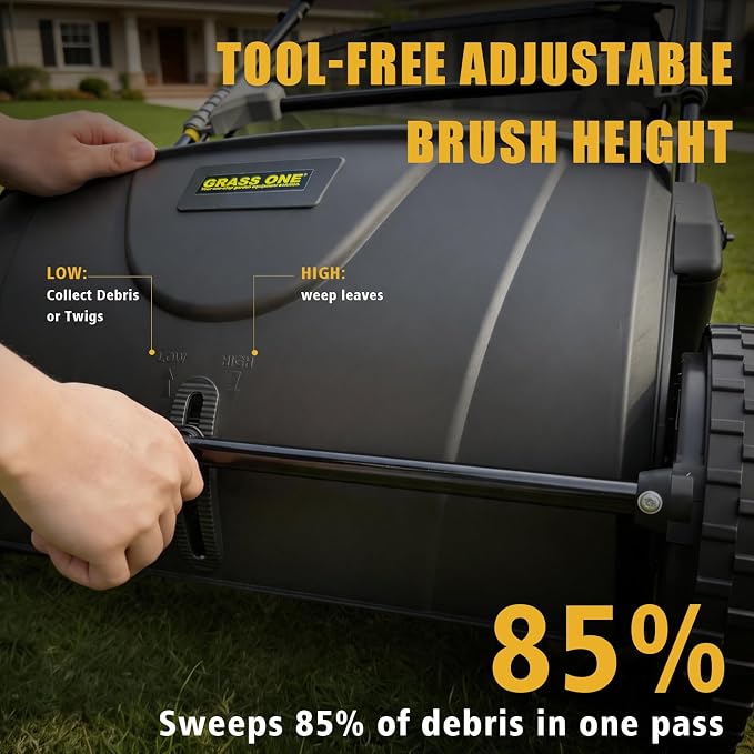 21 Inch Lawn Sweeper, Push Leaf & Grass Collector, PP Brushes | Reinforced frame design with 10.5" PP brushes, large hand-woven nonwoven bag, adjustable height for easy yard cleanup