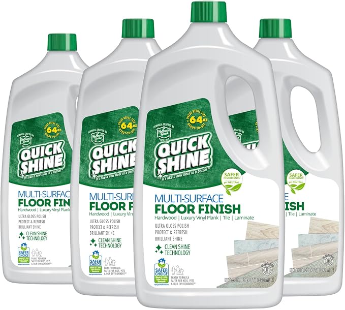 Quick Shine Multi-Surface Floor Finish 64 oz-4 Pk, Deep Rich Shine | Polish Restores, Protects & Refreshes Floors, Streak & Haze Free, Non-slip, pH Neutral, No PFAS, EPA Safer Choice