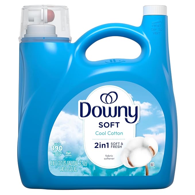Downy Soft, 2 in 1 Soft and Fresh Liquid Fabric Softener, Cool Cotton, 140 fl oz, 190 Loads, Fabric Conditioner Liquid provides softness and freshness for fabrics