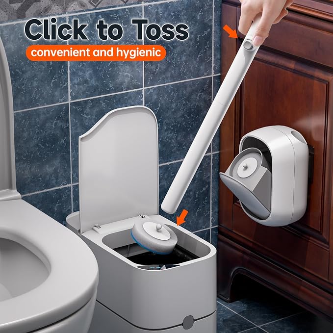 CTIME Disposable Toilet Brush Family Set Includes 60 Brush Heads, a Stylish Brush Handle, an Automatically Opening Replacement Brush Head Storage Box. Suitable for Bathrooms, Toilets and RVs