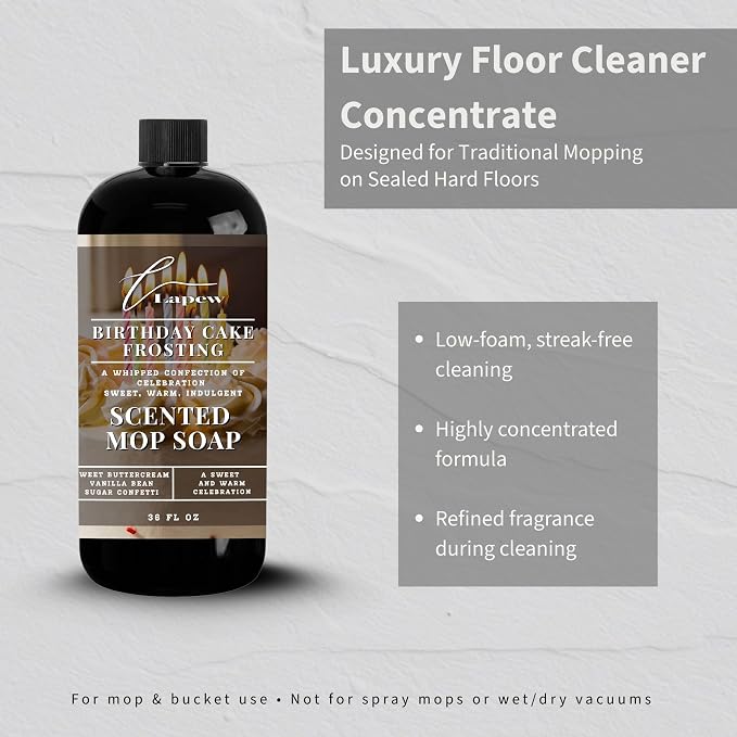 Lapew Birthday Cake Frosting Scented Mop Soap - Luxury Floor Cleaner Concentrate for Mopping Tile, Laminate, Vinyl & Hardwood | Streak-Free, Low-Foam | 36 oz