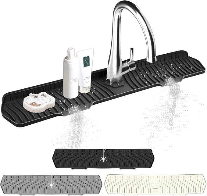 Kitchen Sink Splash Guard Gen2-30" x 6'' Silicone Sink Mat Splash Guard fit for Countertop, Bathroom,Farmhouse,RV by EBIGIC (Black)
