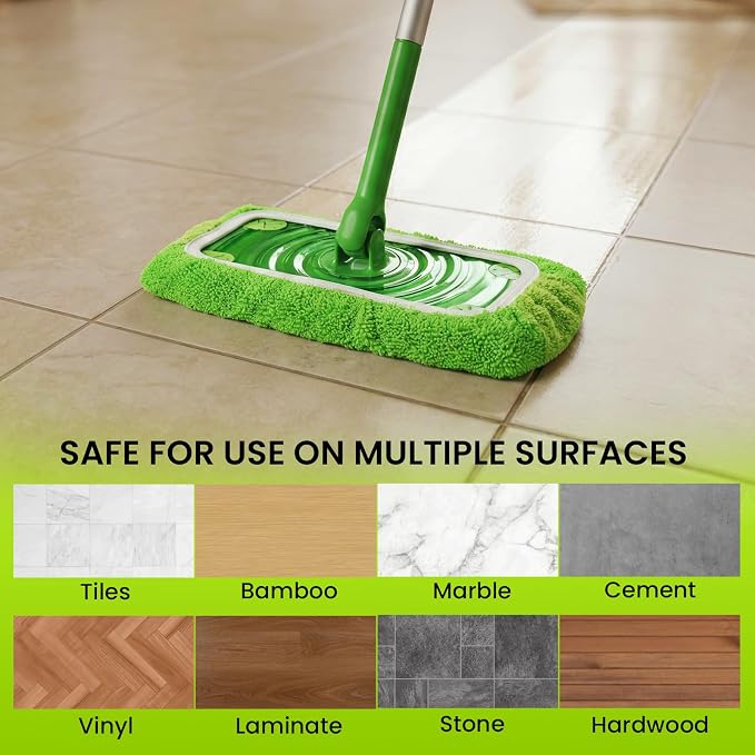 2-in-1 Reusable Microfiber Mop Pads Compatible with Swiffer Sweeper for Wet Mopping & Dry Sweeping, Two Types of Washable Heavy-Duty Mop Pad Refills for Multiple Floor Types Cleaning - 4Pcs, Green