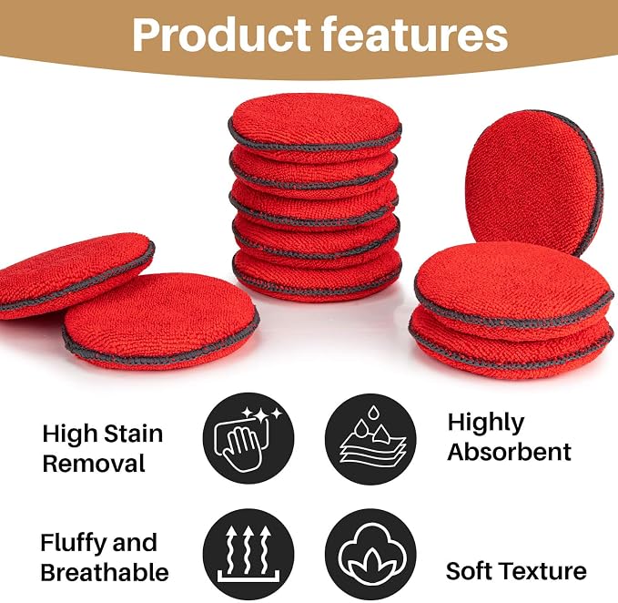 Sukh 12 Pack Microfiber Applicator Pads - Foam Car Wax Applicator Pad for Detailing | 4.72 Inch Foam Pads for Car Wax, Polish and Ceramic Coating, Soft Scratch-Free Applicators for Auto Detailing