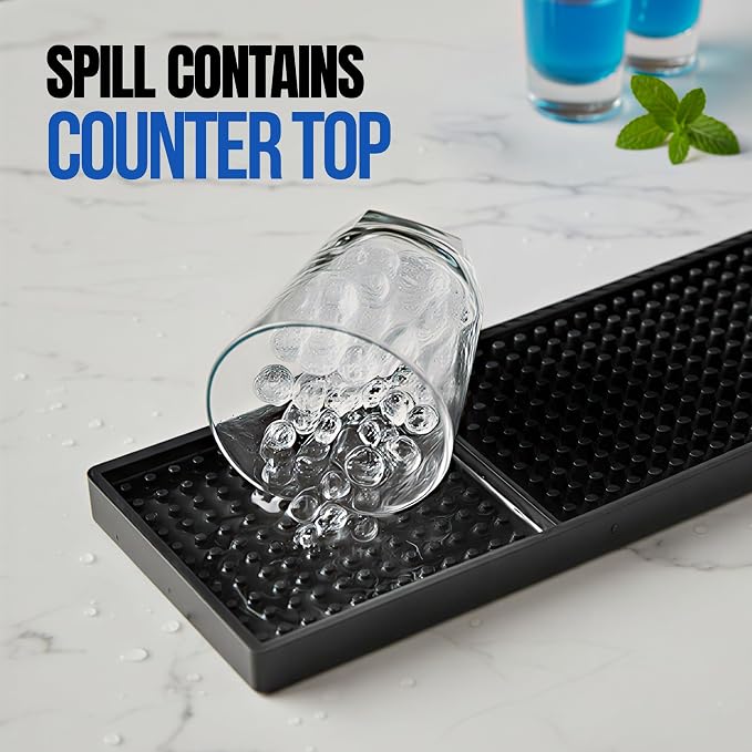 Black Bar Mats 24" x 3" – Non-Slip Rubber Bar Service & Spill Mats for Countertop, Bartending, Coffee Bar, Kitchen, Restaurant (Pack of 2)