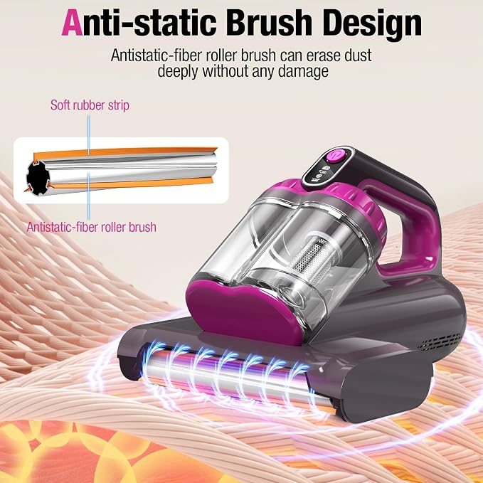 BYHUME Mattress Vacuum Cleaner, 17Kpa 650W Bed Vacuum Cleaner, 273nm UV-C Light & Ultrasonic 145°F Heating, 80000 RPM/Min Brushroll Rotation, Wide Suction Port for Pillows Cribs Sofa, Black Corded