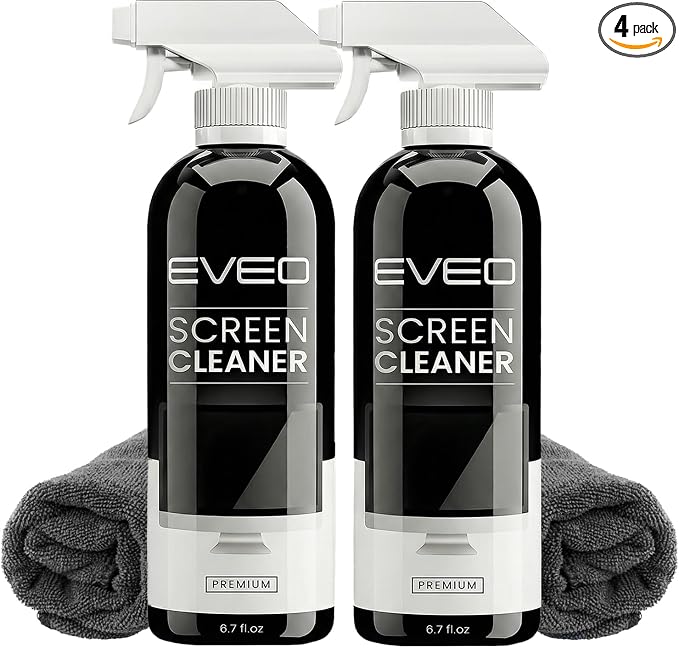 EVEO® Screen Cleaner Spray Kit (Streak-Free) TV Screen Cleaner for Smart TV, LCD, LED, OLED | Computer Screen Cleaner Spray and Wipe Microfiber Cloth - TV, Monitor, Laptop, iPad, Car - 6.7oz 2 Pack