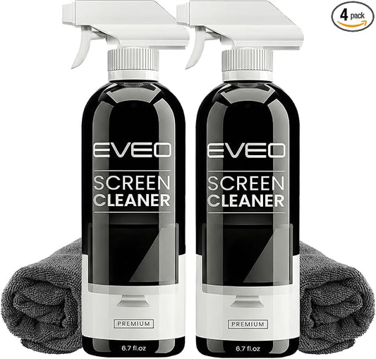 EVEO® Screen Cleaner Spray Kit (Streak-Free) TV Screen Cleaner for Smart TV, LCD, LED, OLED | Computer Screen Cleaner Spray and Wipe Microfiber Cloth - TV, Monitor, Laptop, iPad, Car - 6.7oz 2 Pack