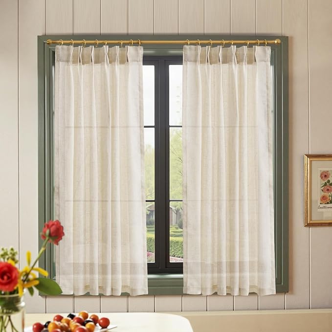 jinchan Linen Pinch Pleated Back Tab Tier Curtains,38x54,2 Panels,Natural | Light filtering,small window treatment,cafe curtains,machine washable,farmhouse,kitchen,bathrooms,laundry