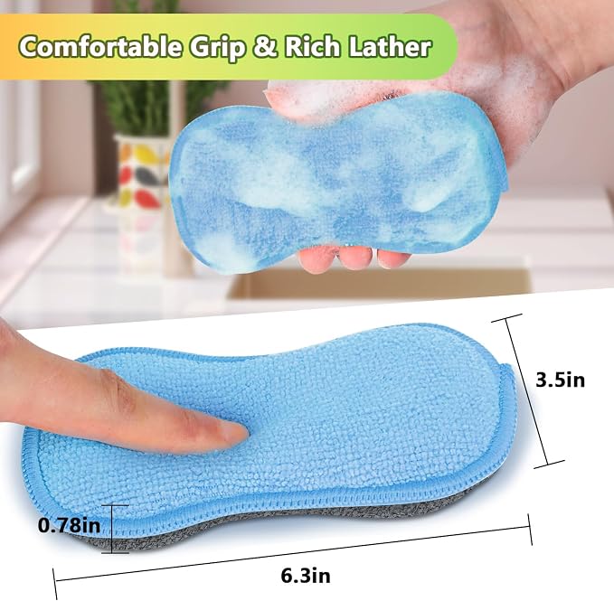 GLIMGLINT 12Pack Dish Sponges Kitchen, Non-Scratch Microfiber Sponges for Cleaning, Reusable Dish Sponge for Dishes, Pots and Pans,Blue
