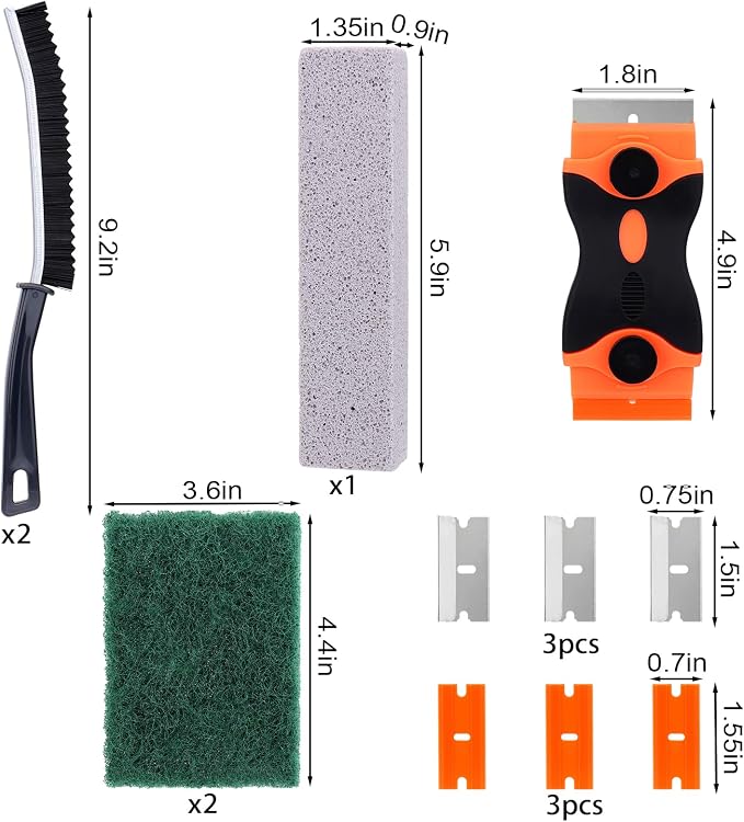 Palksky Heavy Duty Oven Cleaner Tools, Oven Cleaning Accessories, Oven Cleaning Kit with Crevice Cleaning Brush, Razor Blade Scraper, Pumice Stone, Cleaning Rags